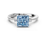 White gold Fancy Blue Princess  Cut Three-Stone Solitaire Ring with Round Accent Diamonds and Four-Prong Setting_20