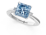 White gold Fancy Blue Princess  Cut Three-Stone Solitaire Ring with Round Accent Diamonds and Four-Prong Setting_21