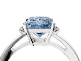 White gold Fancy Blue Princess  Cut Three-Stone Solitaire Ring with Round Accent Diamonds and Four-Prong Setting_24