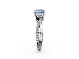 White gold Fancy Blue Princess  Cut Twist Band Solitaire Diamond Ring with Pavé Setting_5