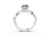 White gold Fancy Blue Princess  Cut Twist Band Solitaire Diamond Ring with Pavé Setting_6