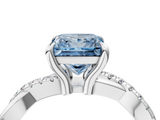White gold Fancy Blue Princess  Cut Twist Band Solitaire Diamond Ring with Pavé Setting_7