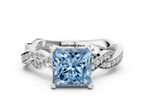 White gold Fancy Blue Princess  Cut Twisted Pavé Band Solitaire Ring with Four-Prong Setting_54