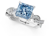 White gold Fancy Blue Princess  Cut Twisted Pavé Band Solitaire Ring with Four-Prong Setting_56