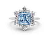 White gold Fancy Blue Princess  Diamond Cluster Halo Ring with Solitaire Band and Four-Prong Setting_20