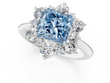 White gold Fancy Blue Princess  Diamond Cluster Halo Ring with Solitaire Band and Four-Prong Setting_21
