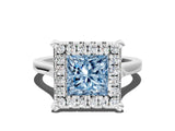 White gold Fancy Blue Princess  Diamond Cluster Halo Solitaire with Four-Prong Setting_124