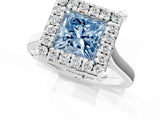 White gold Fancy Blue Princess  Diamond Cluster Halo Solitaire with Four-Prong Setting_125