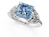 White gold Fancy Blue Princess  Diamond Cluster Leaf Design Ring with Prong Setting_64