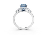 White gold Fancy Blue Princess  Diamond Cluster Leaf Design Ring with Prong Setting_66