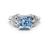 White gold Fancy Blue Princess  Diamond Cluster Leaf Design Ring with Prong Setting_66