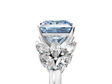 White gold Fancy Blue Princess  Diamond Cluster Leaf Design Ring with Prong Setting_71