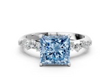 White gold Fancy Blue Princess  Diamond Cluster Prong-Set Solitaire Ring_43