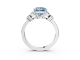 White gold Fancy Blue Princess  Diamond Floral Cluster Ring with Solitaire Band and Prong Setting_45