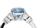 White gold Fancy Blue Princess  Diamond Floral Cluster Ring with Solitaire Band and Prong Setting_52
