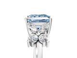 White gold Fancy Blue Princess  Diamond Floral Cluster Ring with Solitaire Band and Prong Setting_53
