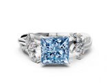 White gold Fancy Blue Princess  Diamond Floral Vine Solitaire Engagement Ring_3