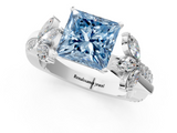 White gold Fancy Blue Princess  Diamond Floral Vine Solitaire Engagement Ring_4