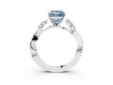 White gold Fancy Blue Princess  Diamond Floral Vine Solitaire Engagement Ring_6