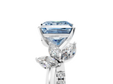 White gold Fancy Blue Princess  Diamond Floral Vine Solitaire Engagement Ring_8