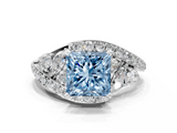 White gold Fancy Blue Princess  Diamond Halo Ring with Marquise and Pavé Band in Prong Setting_79