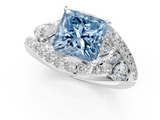 White gold Fancy Blue Princess  Diamond Halo Ring with Marquise and Pavé Band in Prong Setting_87