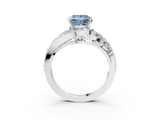 White gold Fancy Blue Princess  Diamond Halo Ring with Marquise and Pavé Band in Prong Setting_89
