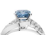 White gold Fancy Blue Princess  Diamond Halo Ring with Marquise and Pavé Band in Prong Setting_90
