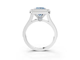 White gold Fancy Blue Princess  Diamond Halo Ring with Milgrain Frame and Pavé Band_64