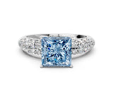 White gold Fancy Blue Princess  Diamond Pavé Band Solitaire Ring with Four-Prong Setting_50