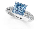 White gold Fancy Blue Princess  Diamond Pavé Band Solitaire Ring with Four-Prong Setting_51