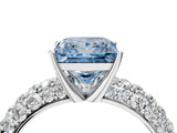 White gold Fancy Blue Princess  Diamond Pavé Band Solitaire Ring with Four-Prong Setting_53