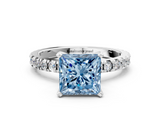 White gold Fancy Blue Princess  Diamond Pavé Band Solitaire with Four-Prong Setting_212