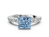 White gold Fancy Blue Princess  Diamond Pavé Band Solitaire with Four-Prong Setting_3