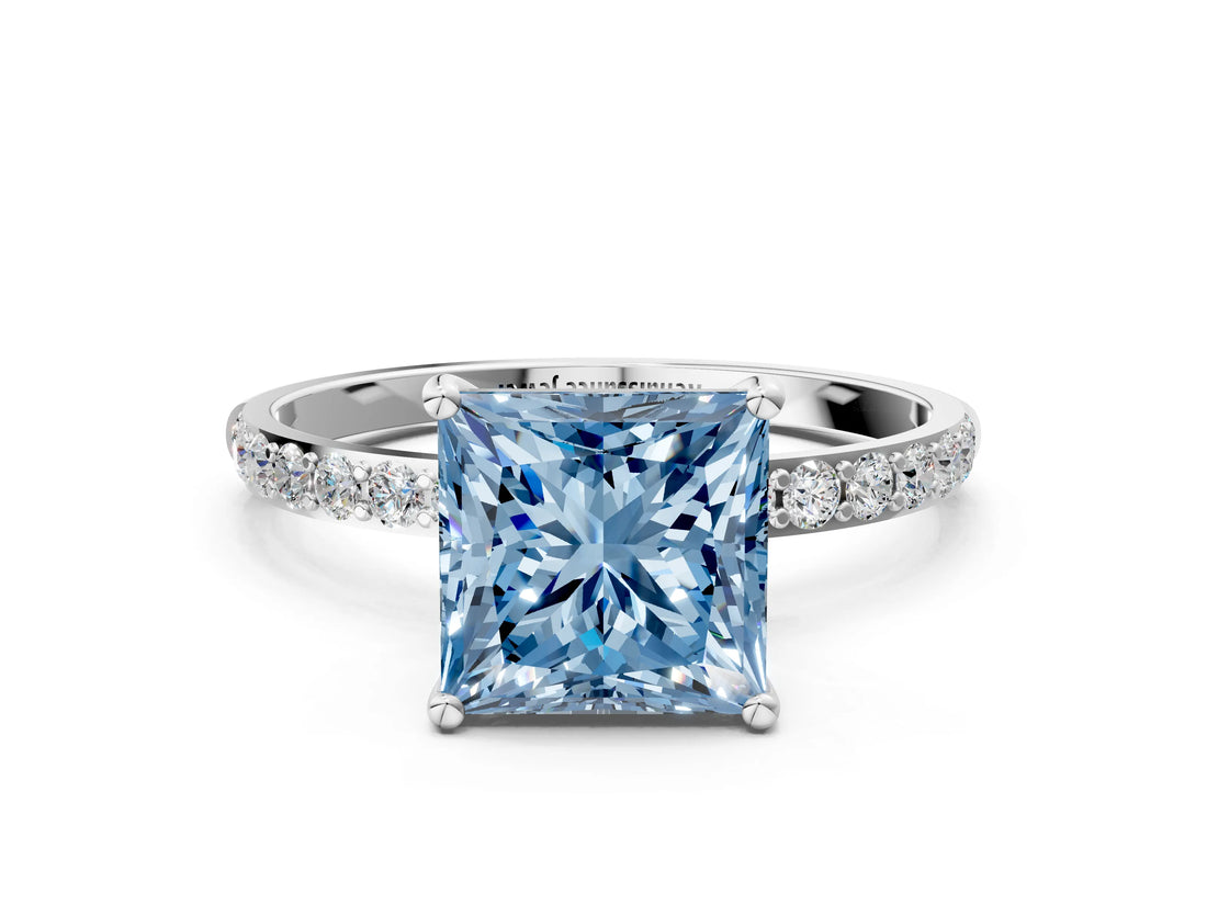 White gold Fancy Blue Princess  Diamond Pavé Band with Six-Prong Setting_27