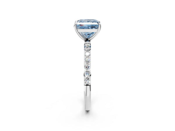 Platinum Fancy Blue Princess  Diamond Pavé Band with Six-Prong Setting