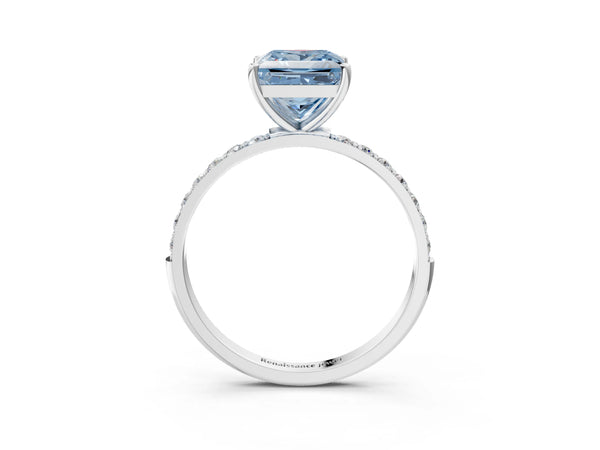 Platinum Fancy Blue Princess  Diamond Pavé Band with Six-Prong Setting