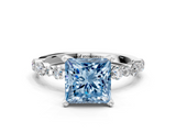 White gold Fancy Blue Princess  Diamond Prong Set Engagement Ring with Pave Band_186