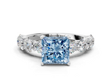 White gold Fancy Blue Princess  Diamond Prong Setting with Side Stones on a Pave Band_120