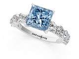 White gold Fancy Blue Princess  Diamond Prong Setting with Side Stones on a Pave Band_121
