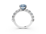 White gold Fancy Blue Princess  Diamond Prong Setting with Side Stones on a Pave Band_123
