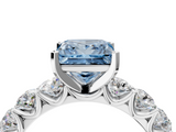 White gold Fancy Blue Princess  Diamond Prong Setting with Side Stones on a Pave Band_124