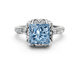 White gold Fancy Blue Princess  Diamond Solitaire Ring with Shared Prong Pavé Band_13