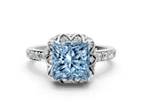 White gold Fancy Blue Princess  Diamond Solitaire Ring with Shared Prong Pavé Band_64