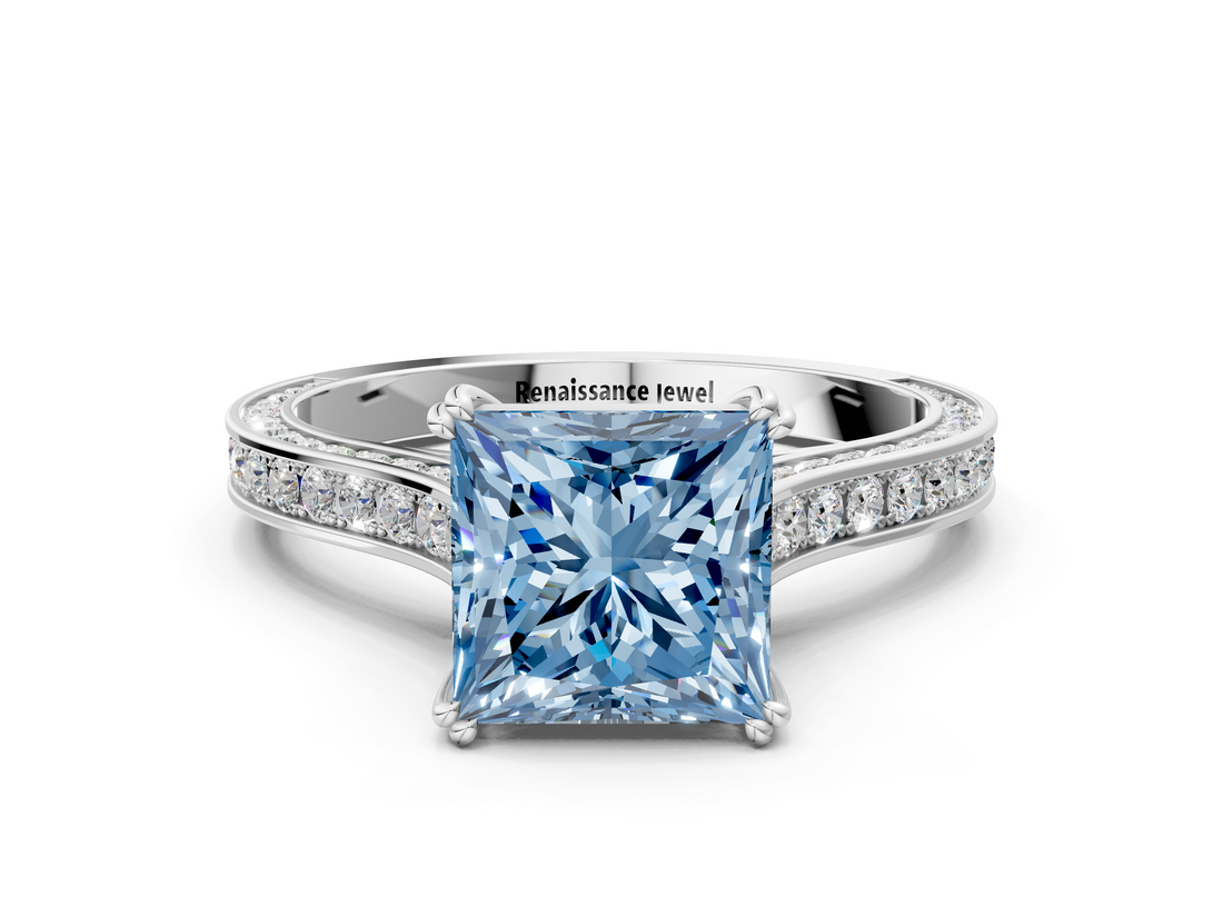 White gold Fancy Blue Princess  Diamond Solitaire with Pave Band and Six-Prong Setting_20