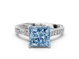 White gold Fancy Blue Princess  Diamond Solitaire with Pave Band and Six-Prong Setting_21