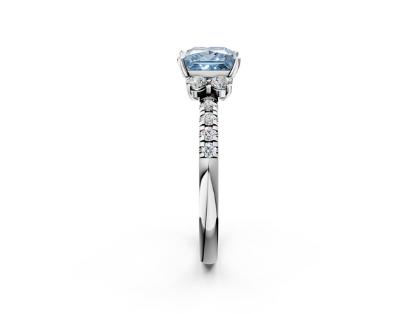 White gold Fancy Blue Princess  Diamond Three-Stone Pave Band with Four-Prong Setting