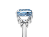 White gold Fancy Blue Princess  Diamond Three-Stone Ring with Trapezoid Side Stones and Prong Setting_22