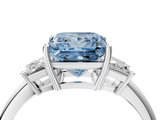 White gold Fancy Blue Princess  Diamond Three-Stone Ring with Trapezoid Side Stones and Prong Setting_22