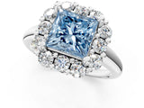 White gold Fancy Blue Princess  Halo Cluster Diamond Engagement Ring with Prong Setting and Polished Band_28